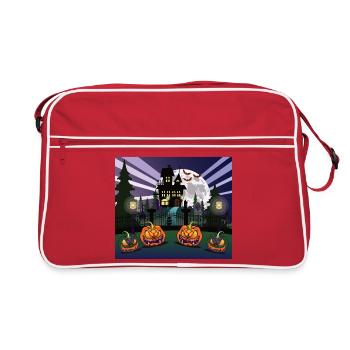 Manoir hanté avec un cimetière la nuit d’Halloween. - Sac Retro - rouge/blanc - Devant