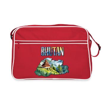Carte à l’aquarelle du Bhoutan - Sac Retro - rouge/blanc - Devant