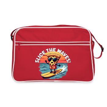 Slice the Waves - Surfing Pizza Cartoon Sommer - Retro Tasche - Rot/Weiß - Vorne