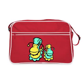 2 Schneckenhaus Schnecken Kind Papa Mama Familie - Retro Tasche - Rot/Weiß - Vorne