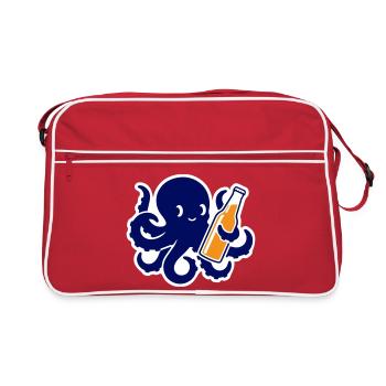 Octopus with Beer Bottle Fun Style - Retro Bag - red/white - Front