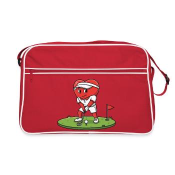 Heart Golfer Cartoon Playing on Green - Retro Bag - red/white - Front