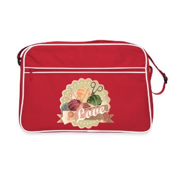 Patch de boules vintage en laine avec aiguilles à tricoter et cœur - Sac Retro - rouge/blanc - Devant