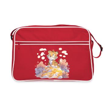 Petit tigre sur un trésor d’or dans la forêt d’automne - Sac Retro - rouge/blanc - Devant