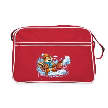Chipmunks shoveling snow – winter fun - Retro Bag - red/white - Front