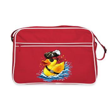 Canard en caoutchouc espiègle au look pirate avec cache-œil - Sac Retro - rouge/blanc - Devant