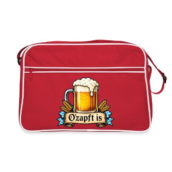 O'zapft is – Bayerischer Spruch - Retro Tasche - Rot/Weiß - Vorne