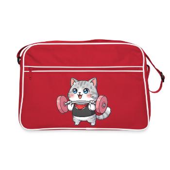 Cat lifts weights - Retro Bag - red/white - Front