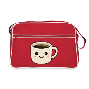 Süßer lächelnder Kawaii-Kaffeetassen-Cartoon - Retro Tasche - Rot/Weiß - Vorne