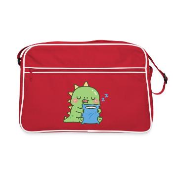 Süßes, verschlafenes Dinosaurier-Umarmungskissen - Retro Tasche - Rot/Weiß - Vorne
