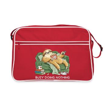 Busy Doing Nothing Faultier Couch Popcorn - Retro Tasche - Rot/Weiß - Vorne