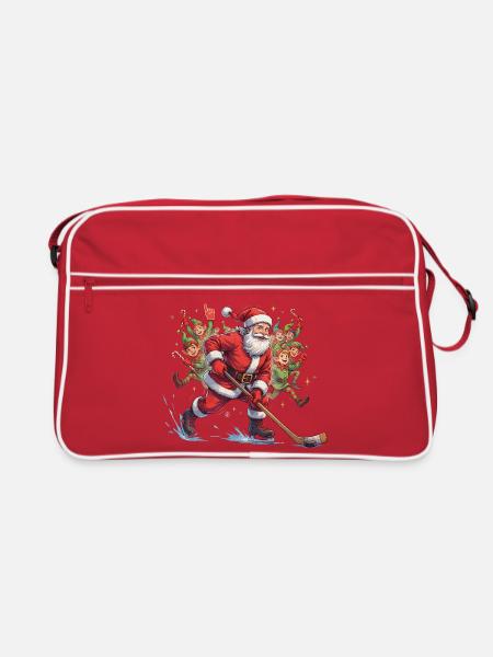 Weihnachtsmann spielt Eishockey - Retro Tasche - Rot/Weiß