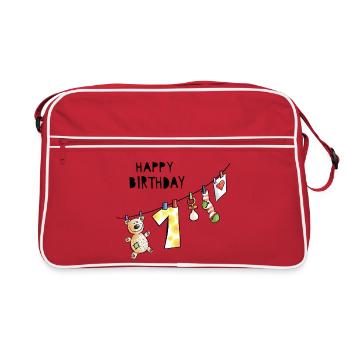 Joyeux anniversaire - premier anniversaire - bébé - doux - Sac Retro - rouge/blanc - Devant