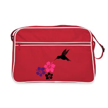 Colibri avec des fleurs d'hibiscus - Sac Retro - rouge/blanc - Devant