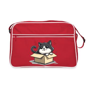 Happy Cat Sitting Inside an Empty Cardboard Box - Retro Bag - red/white - Front
