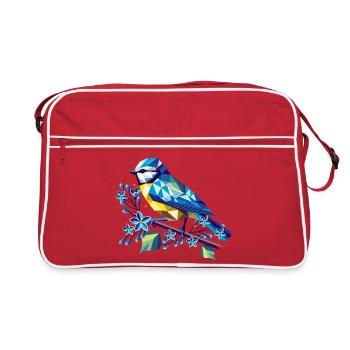 Charming blue on a lilac branch - Retro Bag - red/white - Front