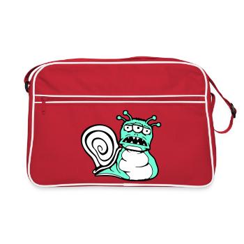 Schnecke Alien Monster Halloween Außerirdischer - Retro Tasche - Rot/Weiß - Vorne