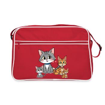 Illustration de famille de chat ludique - Sac Retro - rouge/blanc - Devant