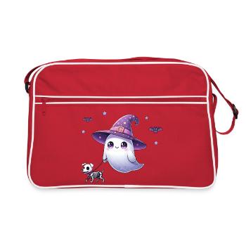 Fantôme de sorcière avec chien squelette – Chemise d’Halloween - Sac Retro - rouge/blanc - Devant
