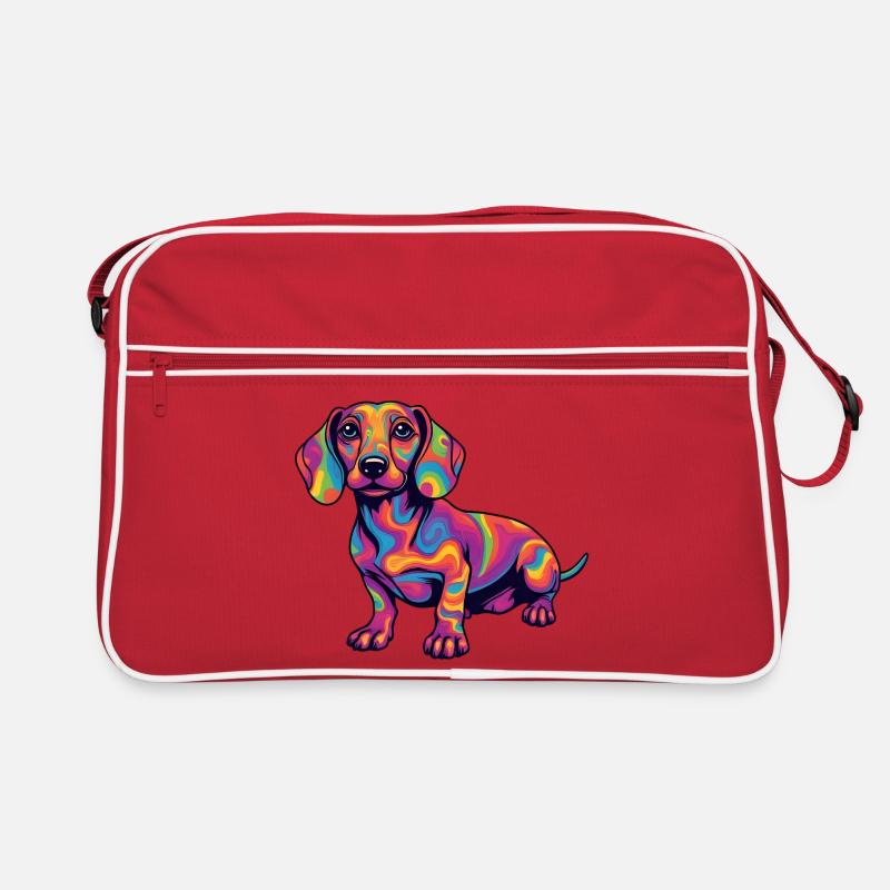 Psychedelischer Dackel Farbexplosion Pop Art  - Retro Tasche - Rot/Weiß