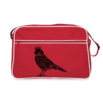 Vogel mit Krone – elegantes Line Art Motiv - Retro Tasche - Rot/Weiß - Vorne