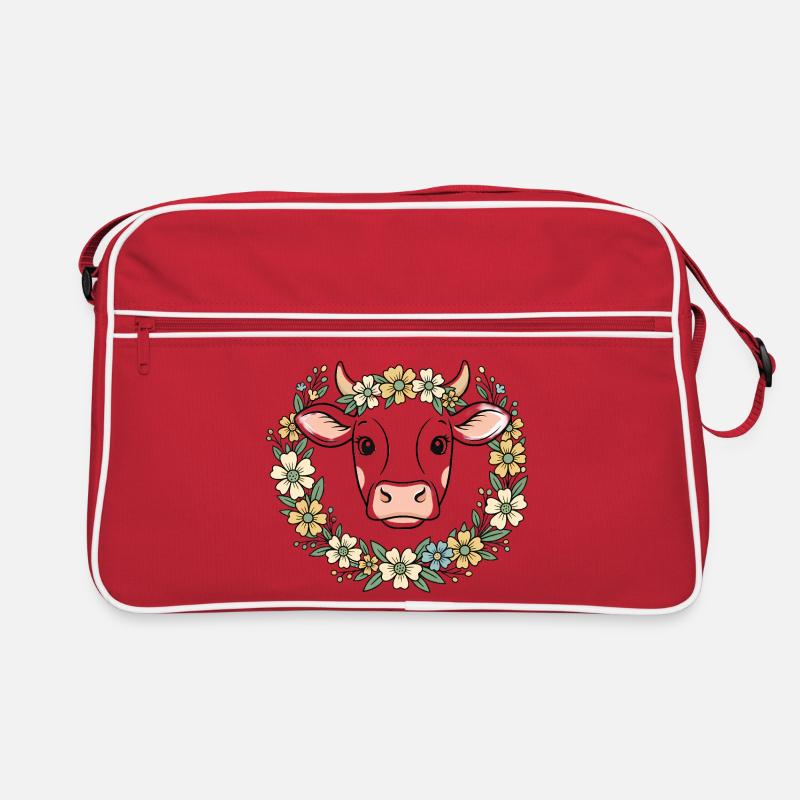 Kuh Blumenkranz Boho Frühling Vektor Retro Tasche