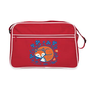 Schlafender Fuchs im Blumen-Nachtgarten - Retro Tasche - Rot/Weiß - Vorne