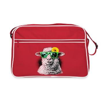 Modernes Schaf – Blume Gerbera Sonnenbrille Kunst - Retro Tasche - Rot/Weiß - Vorne