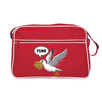 Mouette drôle qui vole des frites sur la plage - Sac Retro - rouge/blanc - Devant