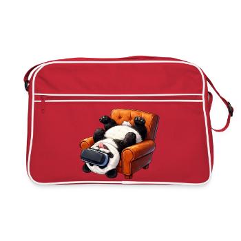 Panda with VR glasses in the armchair - Retro Bag - red/white - Front