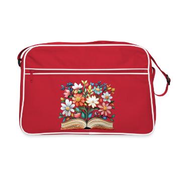 Buch mit Blumen - Retro Tasche - Rot/Weiß - Vorne