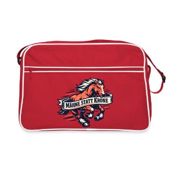 Maehne statt Krone Pferde-Statement - Retro Tasche - Rot/Weiß - Vorne