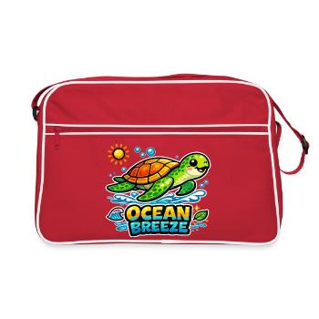 Ocean Breeze Schildkröte Cartoon Tee - Retro Tasche - Rot/Weiß - Vorne