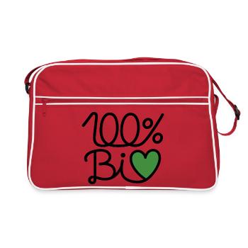100% BiO – Grünes Herz Illustration - Retro Tasche - Rot/Weiß - Vorne