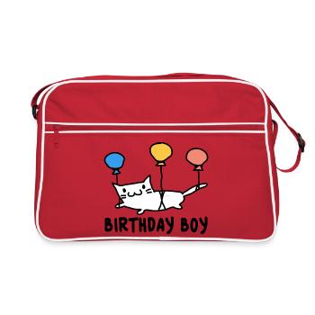 Runder Geburtstag Geschenk Katze mit Ballons - Retro Tasche - Rot/Weiß - Vorne
