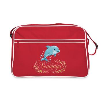 Soumaya-Delfin im goldenen Blumenrahmen - Retro Tasche - Rot/Weiß - Vorne