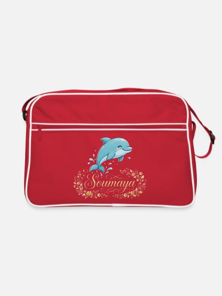 Soumaya-Delfin im goldenen Blumenrahmen - Retro Tasche - Rot/Weiß