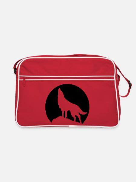 Wolf - Mond - Retro Tasche - Rot/Weiß - Vorne