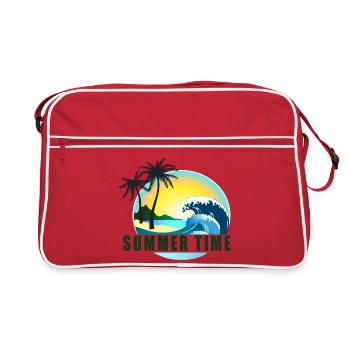 Panorama de la plage en été - Sac Retro - rouge/blanc - Devant