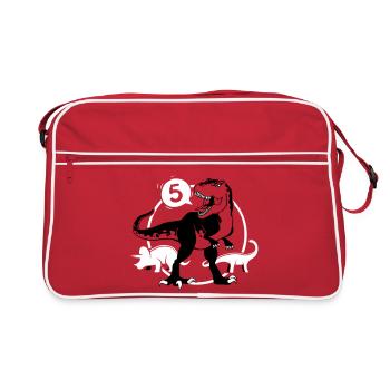 Dinosaurier 5 Jahre T-Shirt - Retro Tasche - Rot/Weiß - Vorne