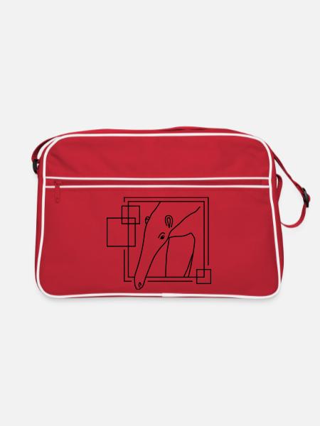 Ameisenbär in geometrischer Form - Line-Art-Design - Retro Tasche - Rot/Weiß - Vorne