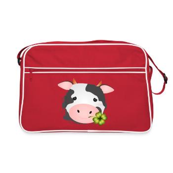 niedliche Kuh mit Kleeblatt für Bauernhof Fans - Retro Tasche - Rot/Weiß - Vorne