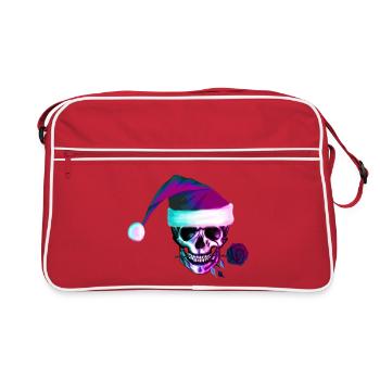 Crâne néon avec chapeau de Noël - Sac Retro - rouge/blanc - Devant