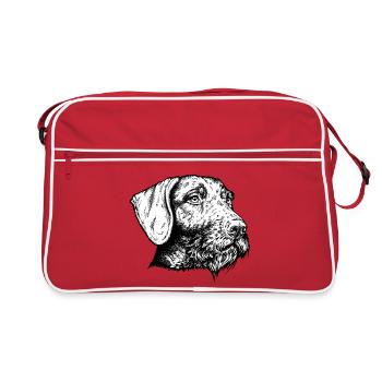 Deutsch Drahthaar Portrait - Retro Tasche - Rot/Weiß - Vorne