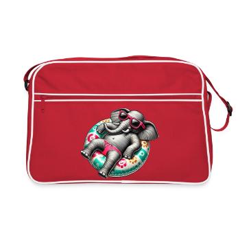 Ein relaxter Elefant auf einem Schwimmreifen - Retro Tasche - Rot/Weiß - Vorne