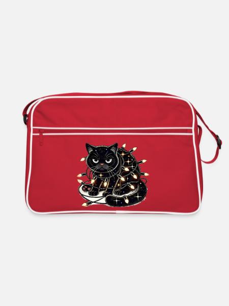 Grumpy Christmas Cat. Meow but please without tinsel - Retro Bag - red/white - Front