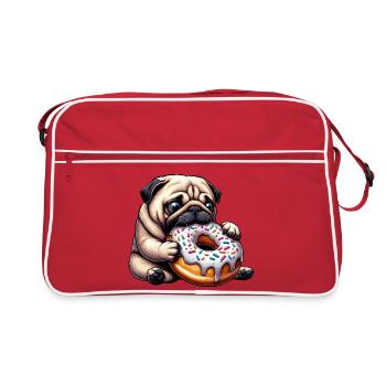 Carlin mignon avec beignet dessin animé Snacking drôle - Sac Retro - rouge/blanc - Devant