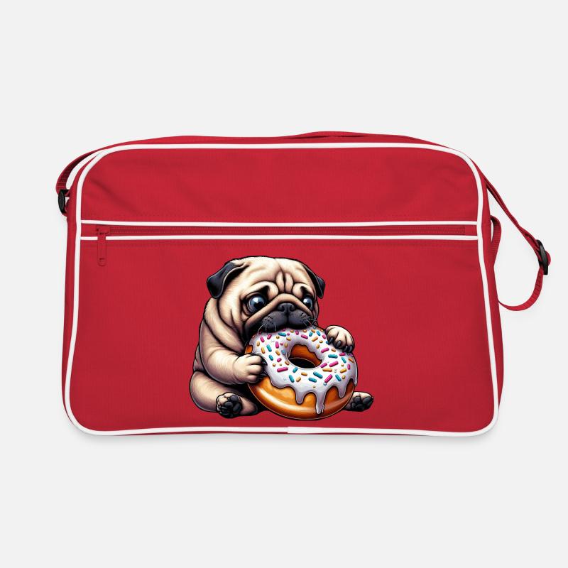 Carlin mignon avec beignet dessin animé Snacking drôle Sac Retro
