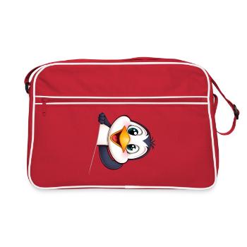 Cute penguin looking out cartoon animal motif - Retro Bag - red/white - Front
