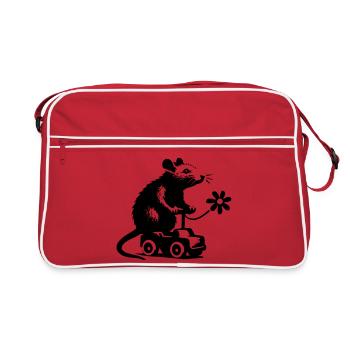 Ratte spielt mit Spielzeugauto - Retro Tasche - Rot/Weiß - Vorne